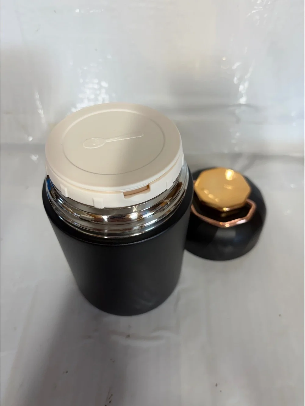 Black Stainless Steel Insulated Food Jar with Spoon and Lid
